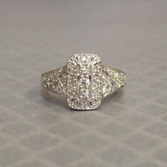 Preowned White Gold and Diamond Art Deco Reproduction Ring