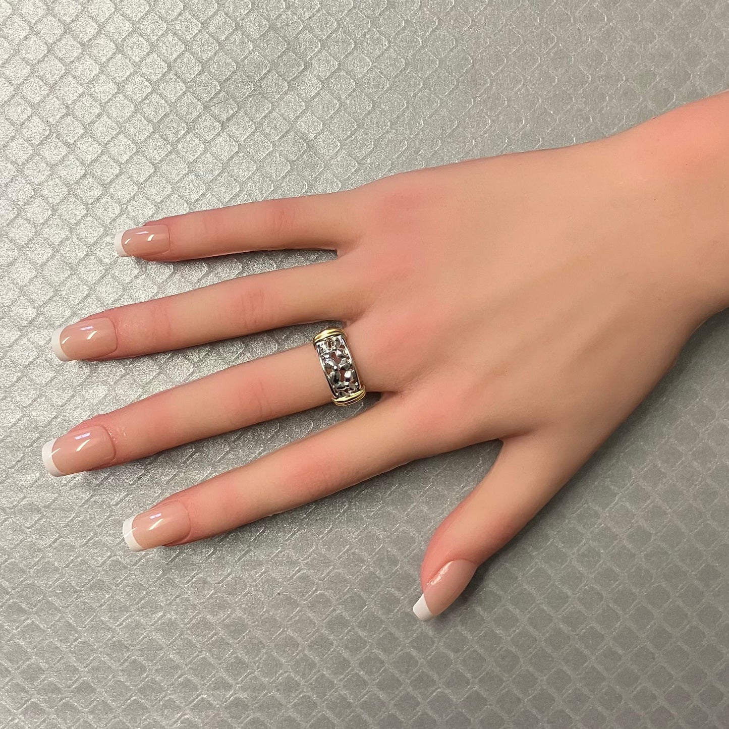 Preowned Sterling Silver and Yellow Gold Open Design Ring