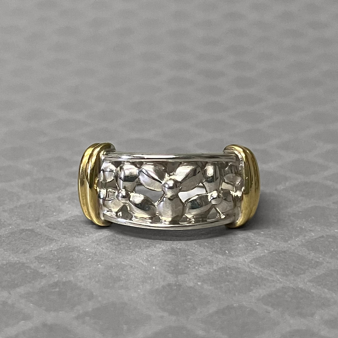 Preowned Sterling Silver and Yellow Gold Open Design Ring
