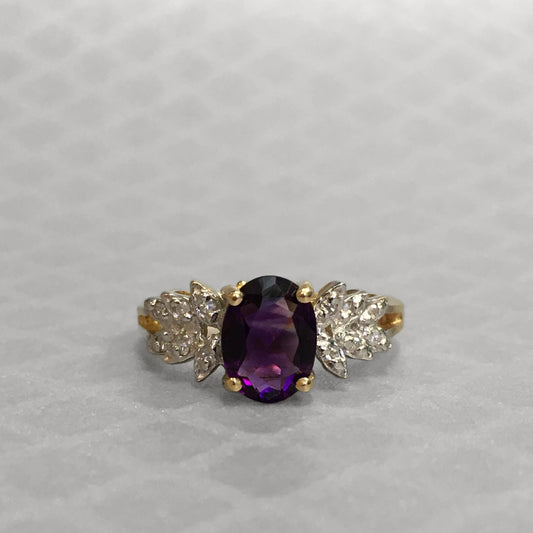 Preowned Yellow Gold Amethyst and Diamond Ring