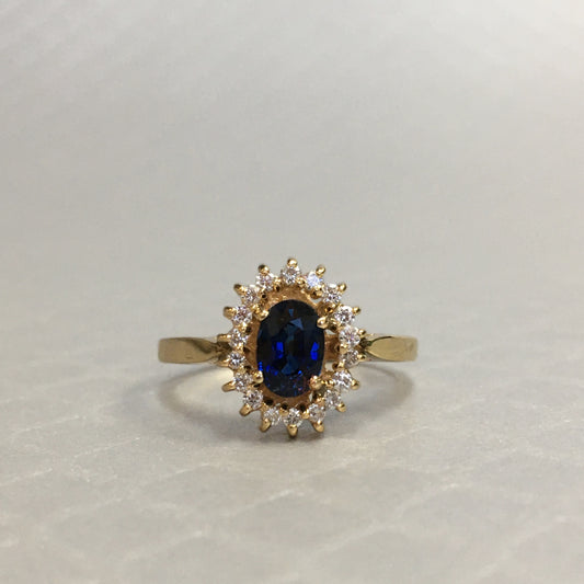 Preowned Yellow Gold Oval Blue Sapphire and Diamond Ring