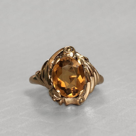 Preowned Yellow Gold and Citrine Retro Ring