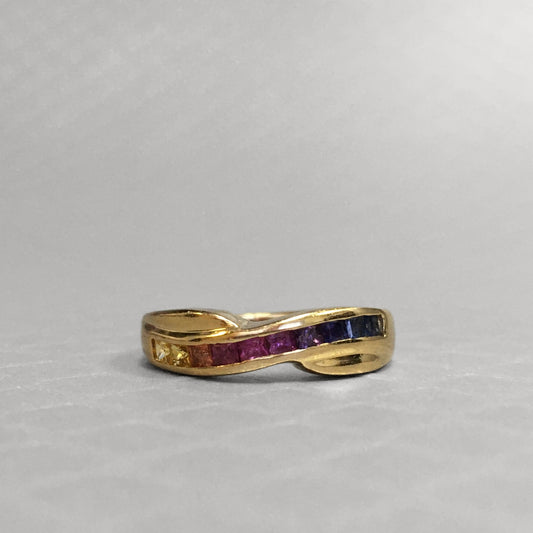 Preowned Yellow Gold and Rainbow Sapphire Ring