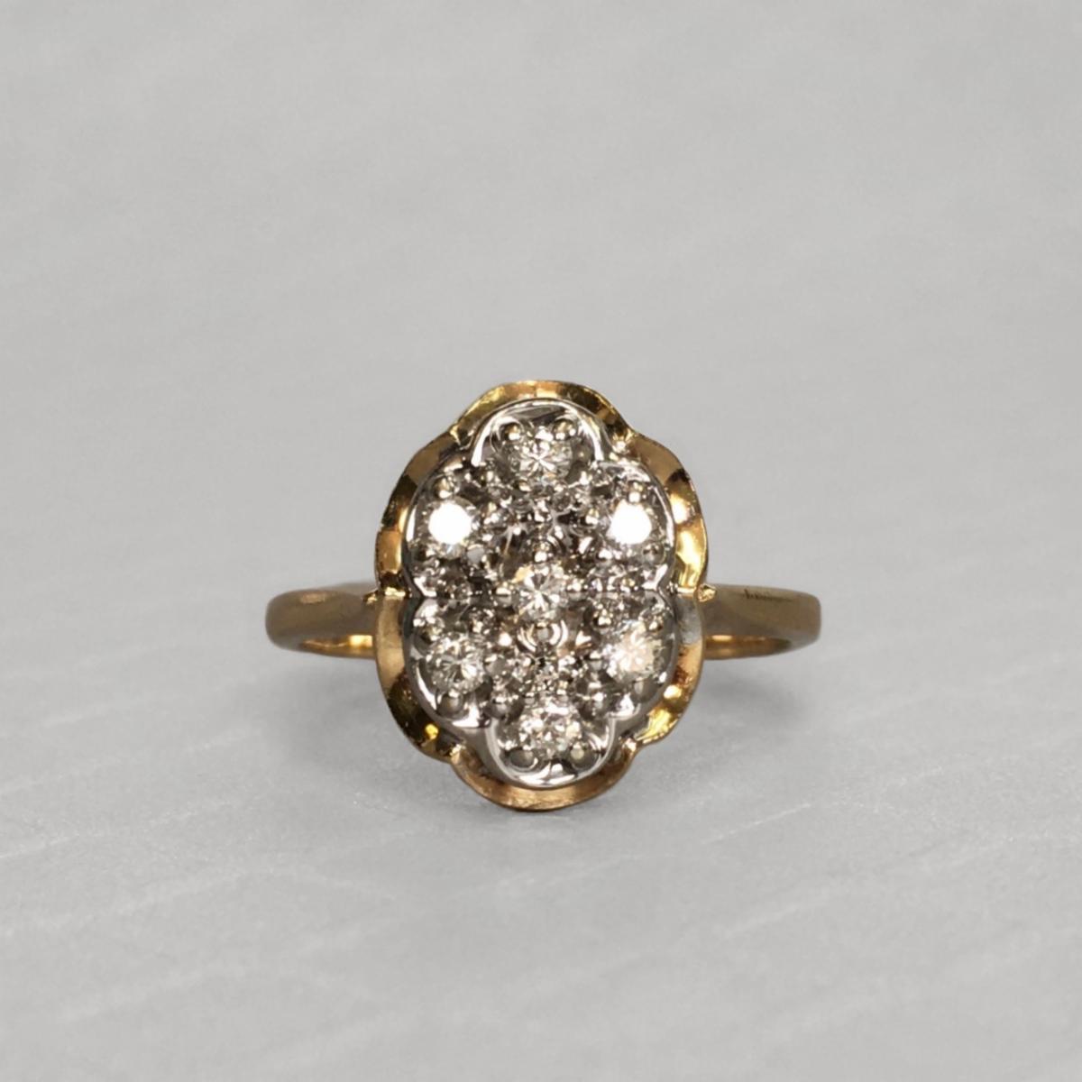 Preowned Yellow and White Gold Diamond Cluster Ring