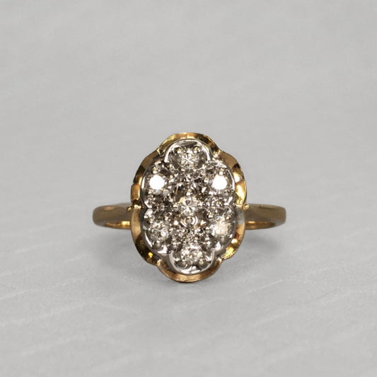 Preowned Yellow and White Gold Diamond Cluster Ring