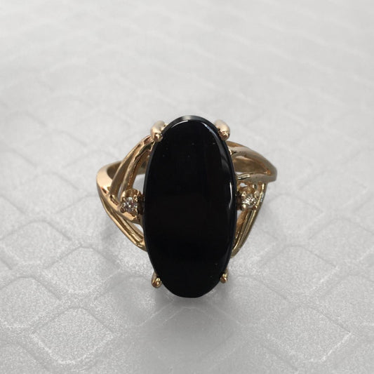 Preowned Yellow Gold Onyx and Diamond Ring