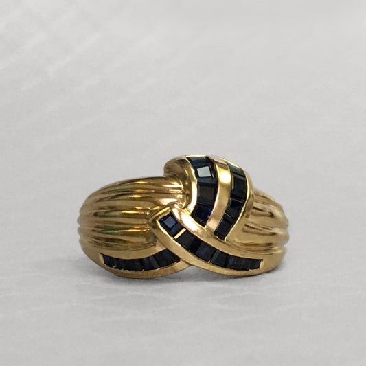 Preowned Yellow Gold and Blue Sapphire Crossover Ring