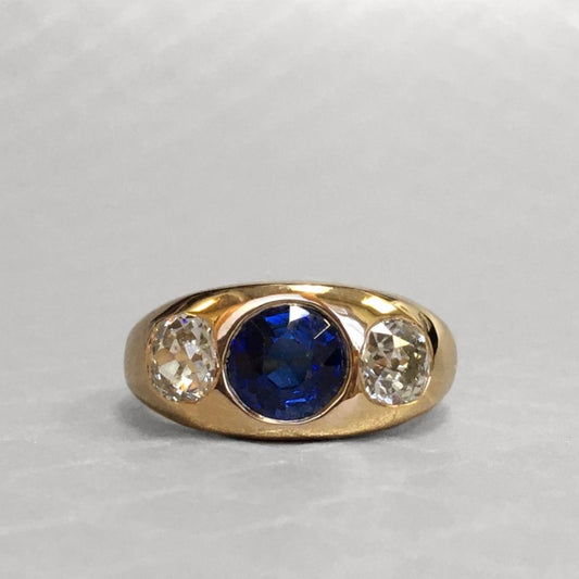 Preowned Yellow Gold Blue Sapphire and Old Mine Cut Diamond Ring