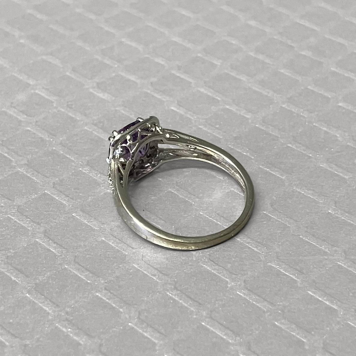 Preowned White Gold Amethyst and Diamond Ring