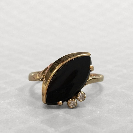 Preowned Yellow Gold Onyx and Diamond Ring