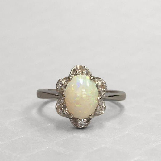 Preowned White Gold Opal and Diamond Ring