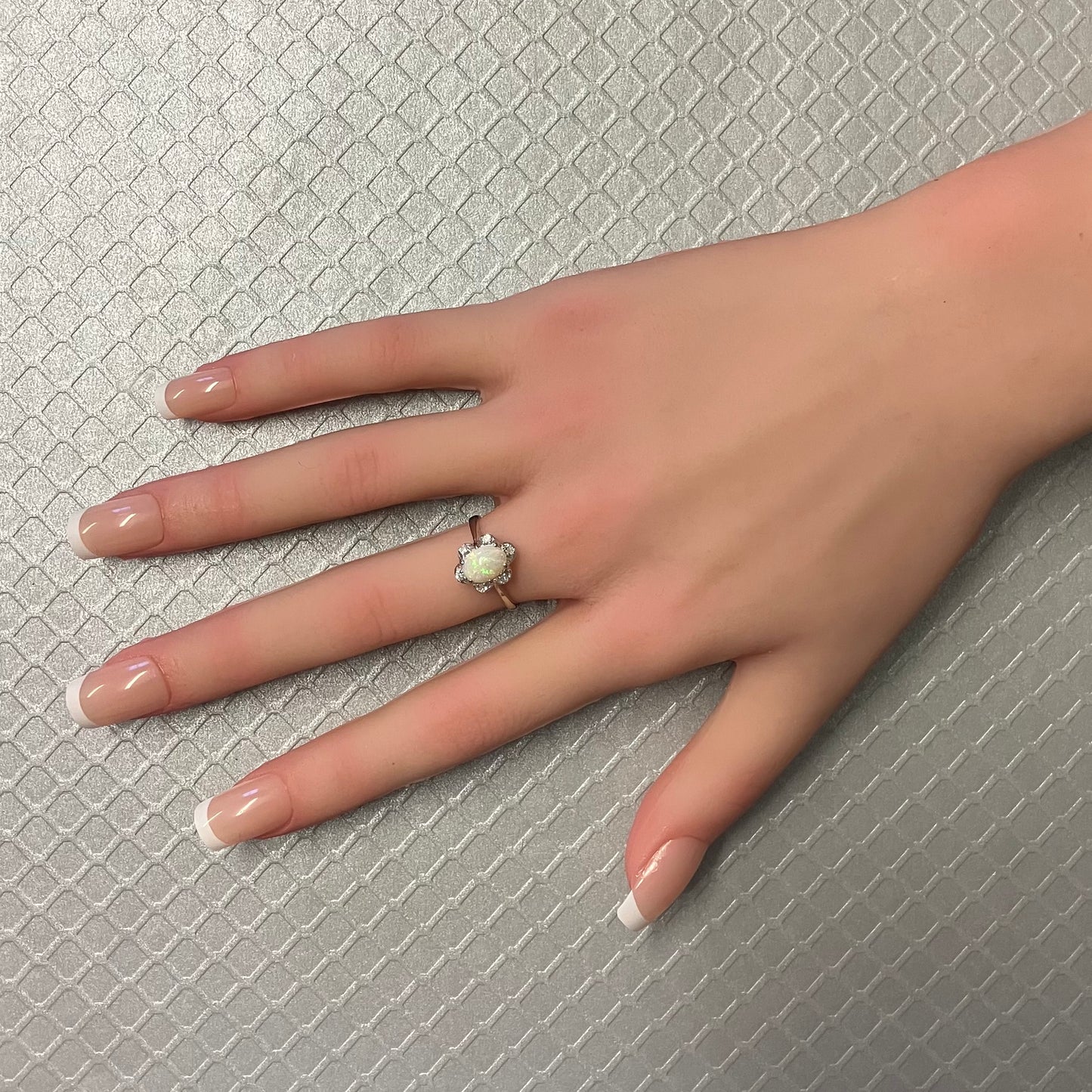 Preowned White Gold Opal and Diamond Ring