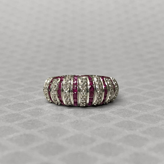 Preowned White Gold Ruby Diamond Dome Ring