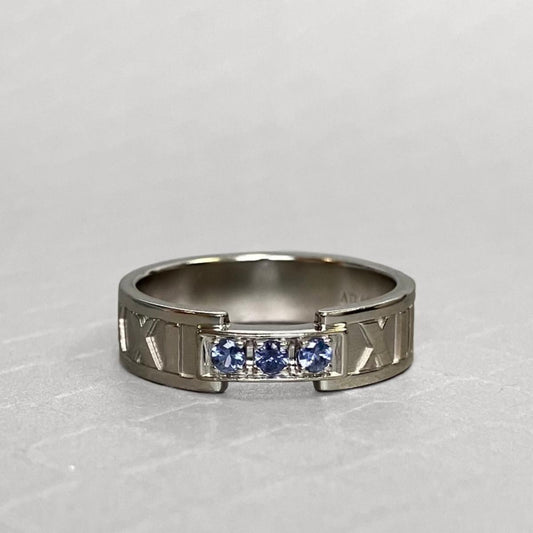 Preowned White Gold and Blue Sapphire Tiffany & Co. Atlas Ring