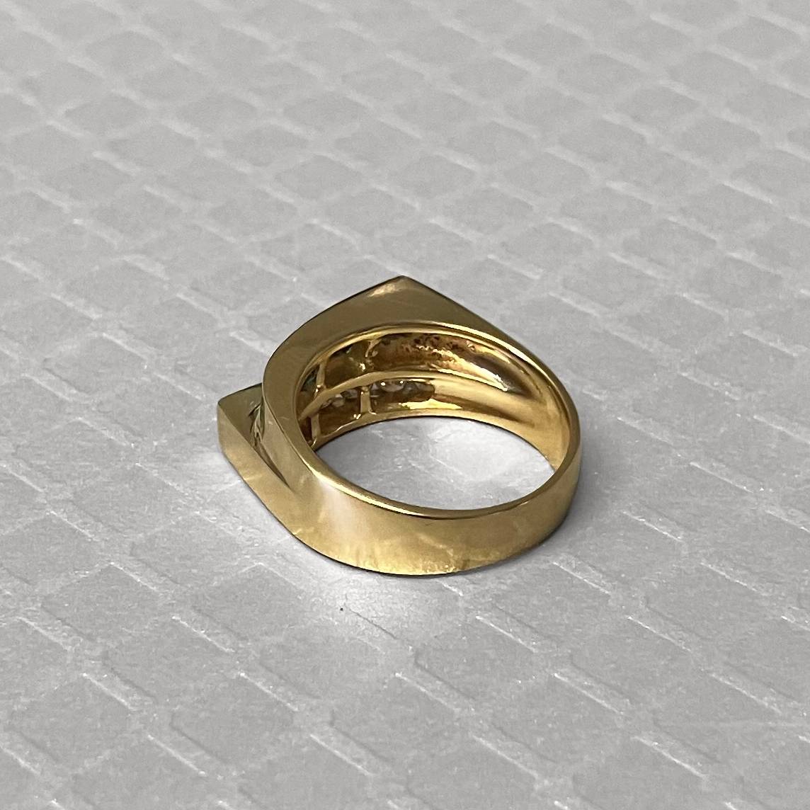 Preowned Yellow Gold Emerald and Diamond Offset Ring