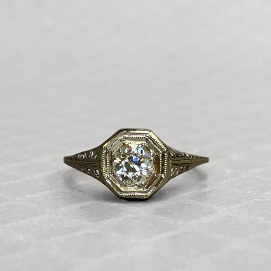 Preowned White Gold and Old European Cut Diamond Ring