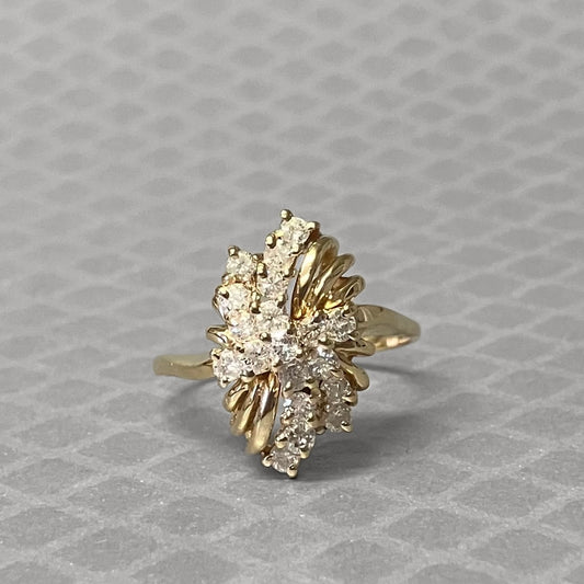 Preowned Yellow Gold and Diamond Cluster Dress Ring