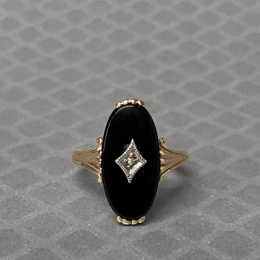 Preowned Yellow Gold Oval Onyx and Diamond Ring