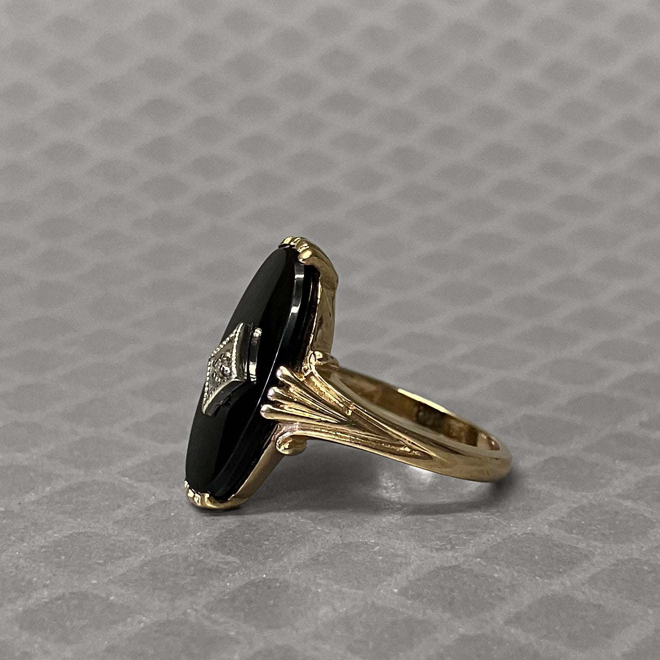 Preowned Yellow Gold Oval Onyx and Diamond Ring