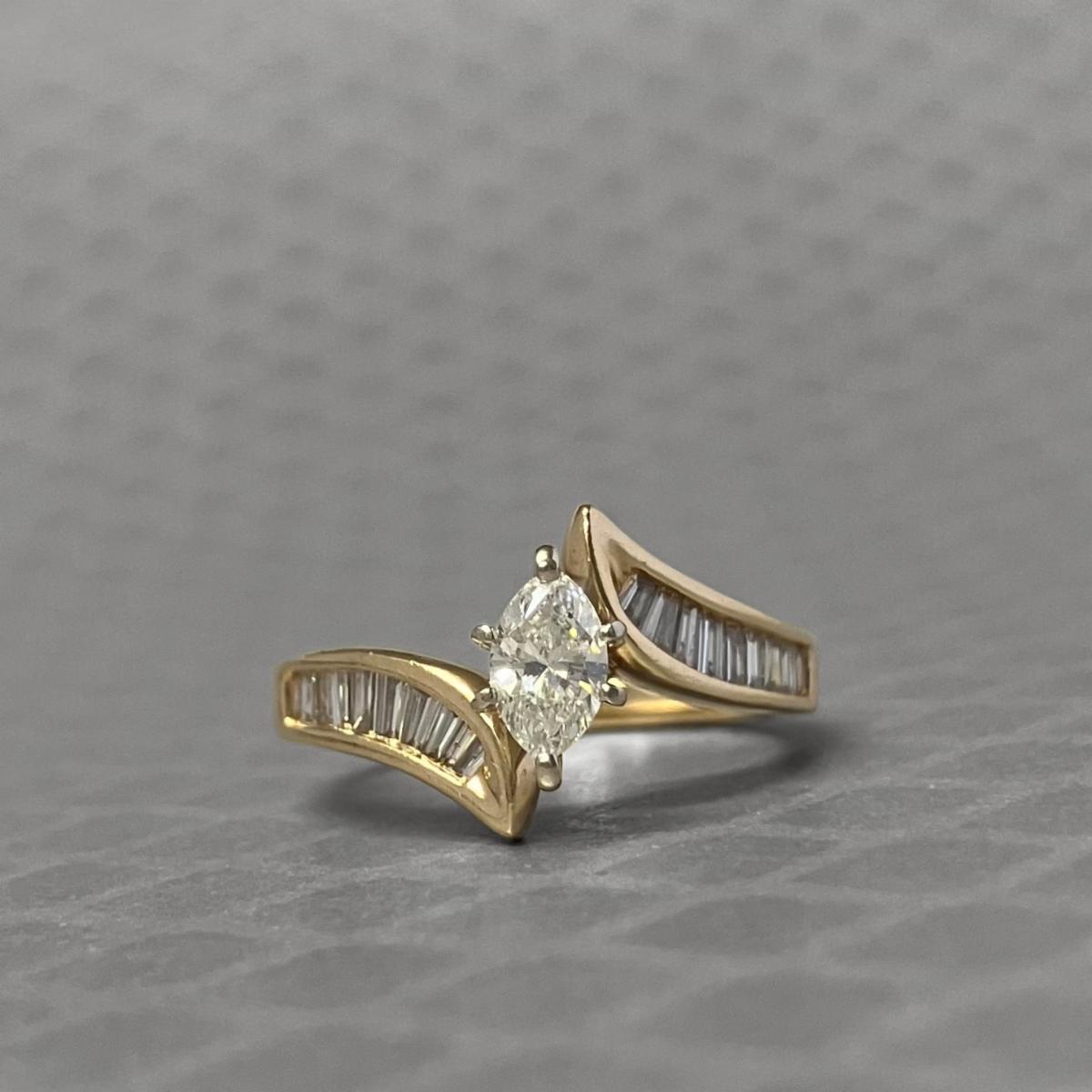 Preowned Yellow Gold Baguette and Marquise Diamond Ring