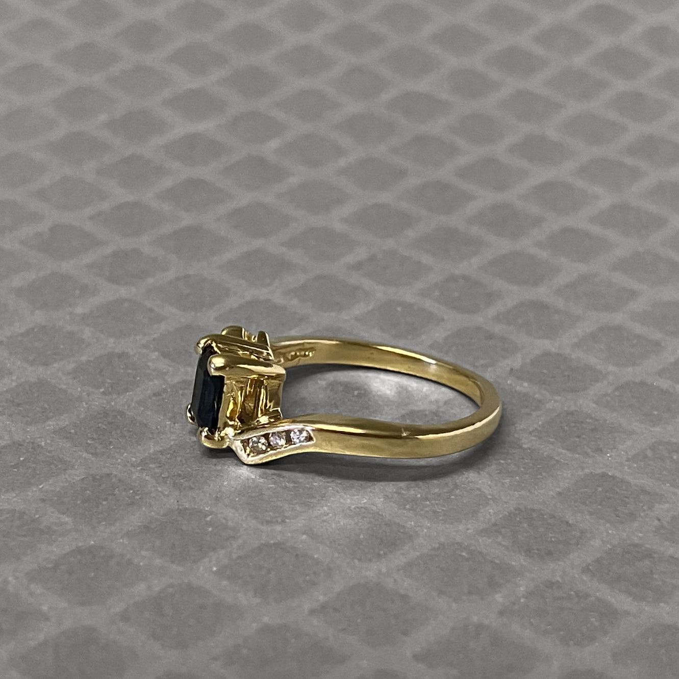Preowned Yellow Gold Emerald Cut Blue Sapphire and Diamond Ring
