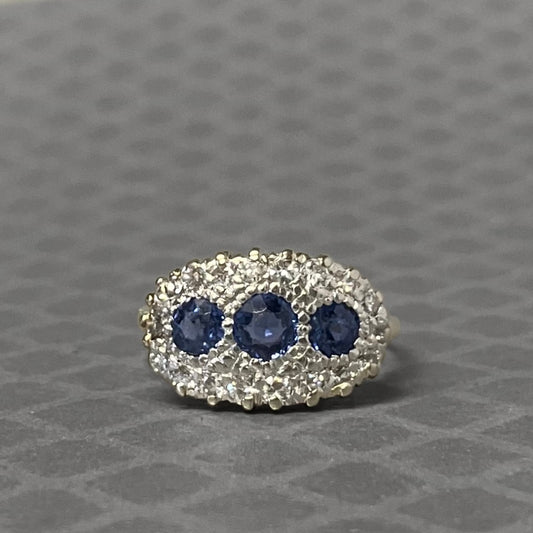 Preowned White and Yellow Gold Blue Sapphire and Diamond Ring