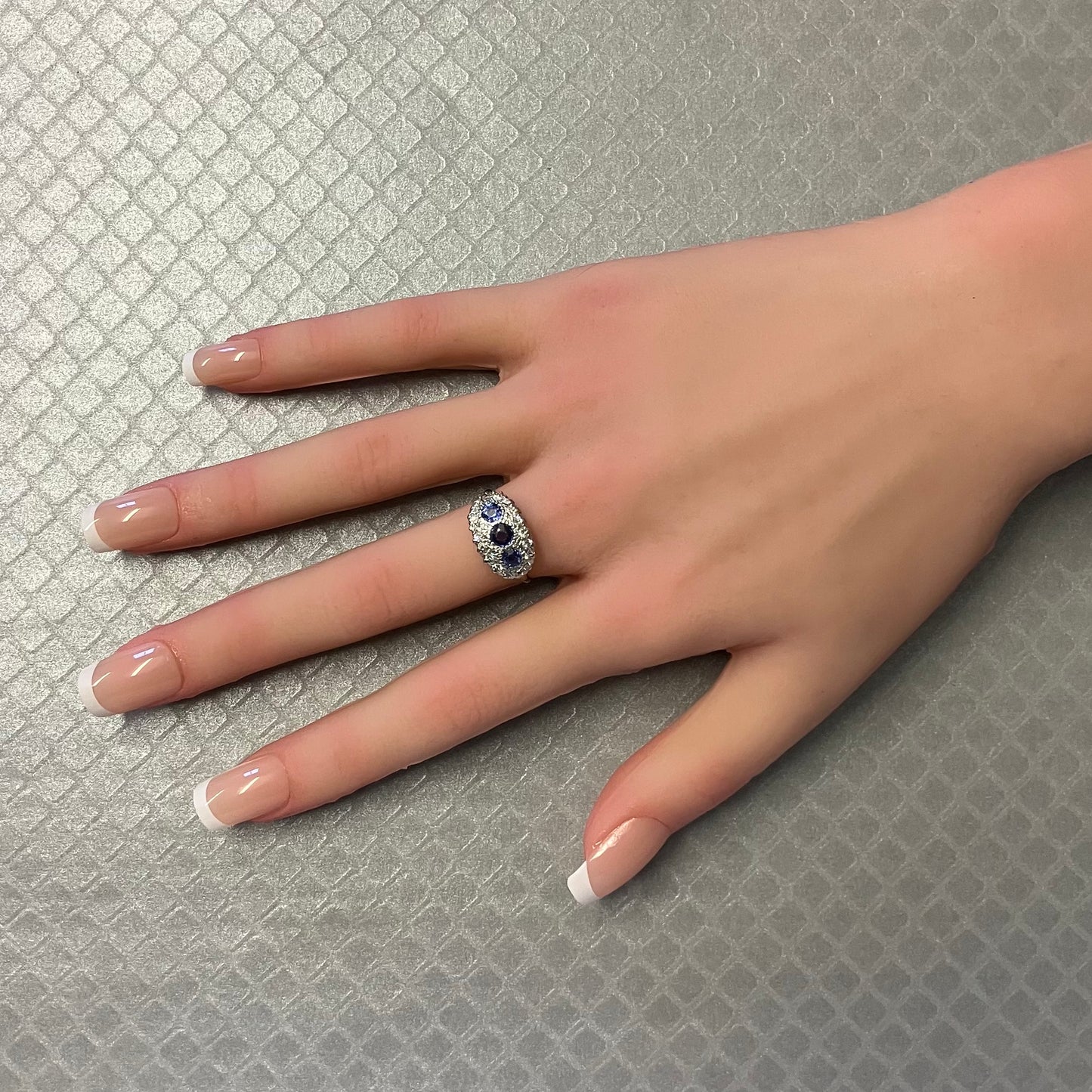 Preowned White and Yellow Gold Blue Sapphire and Diamond Ring