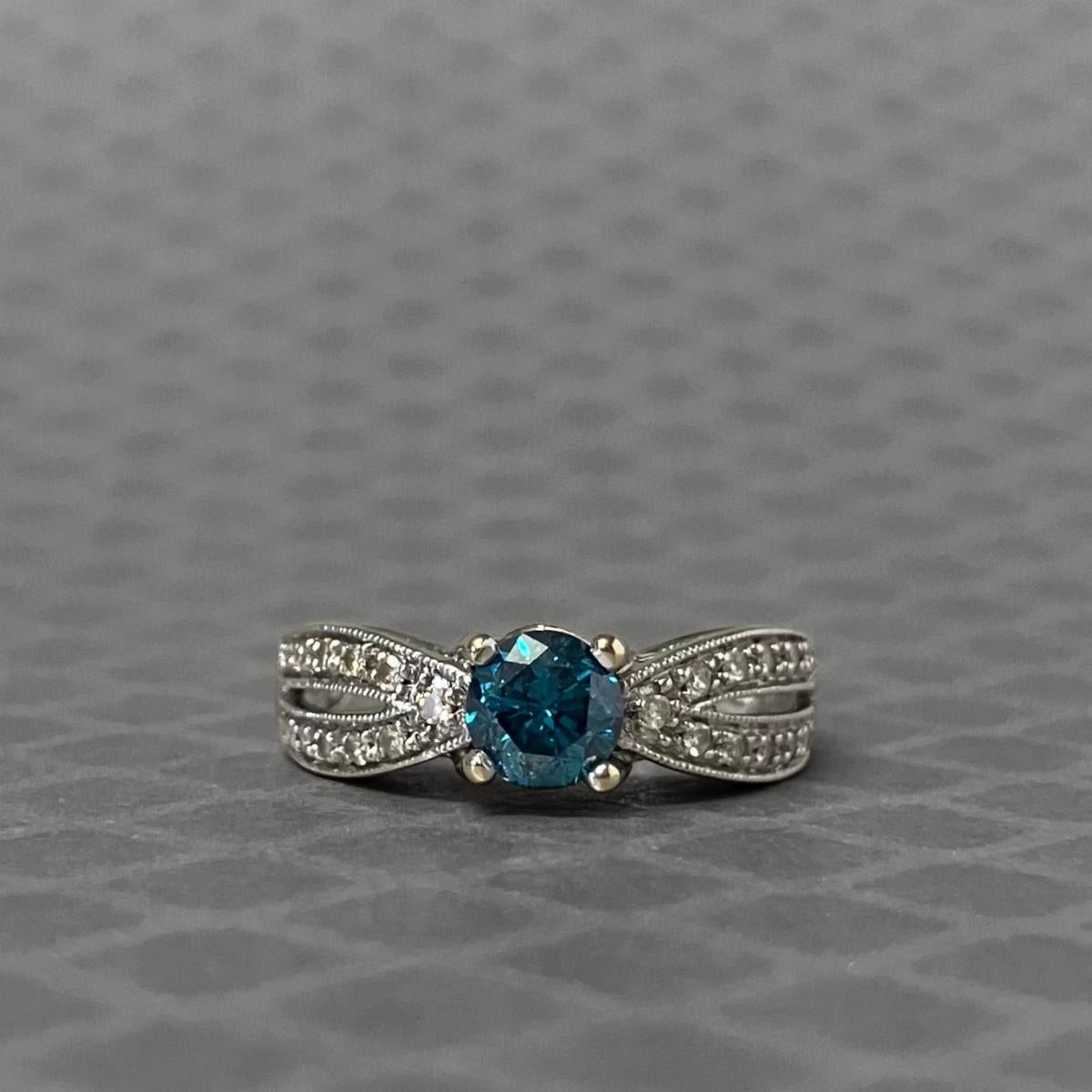 Preowned White Gold White and Irradiated Blue Diamond Ring