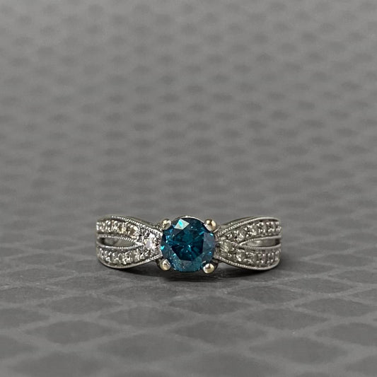 Preowned White Gold White and Irradiated Blue Diamond Ring