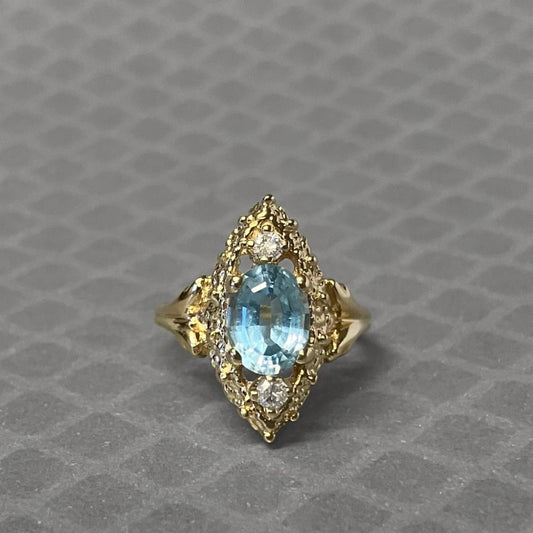 Preowned Yellow Gold Sky Blue Topaz and Diamond Ring