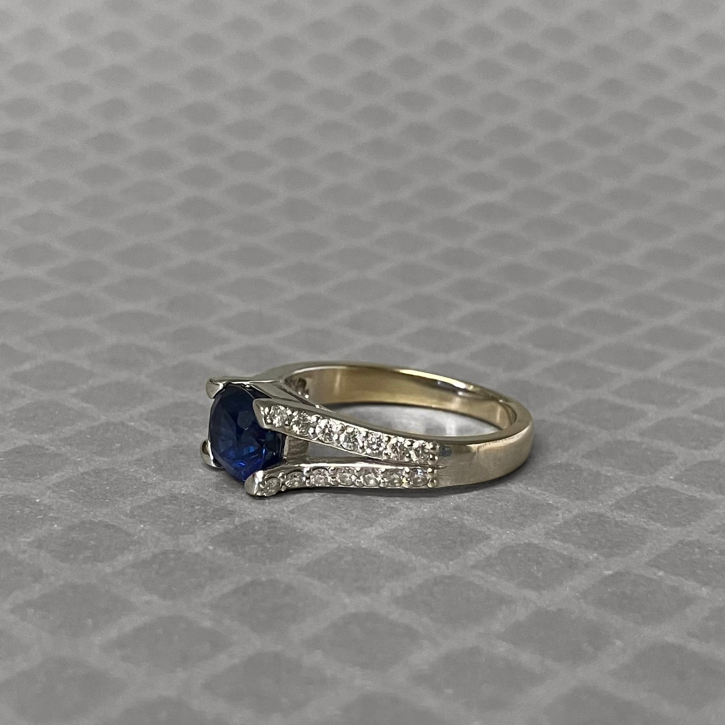 Preowned White Gold Cushion Blue Sapphire and Diamond Ring