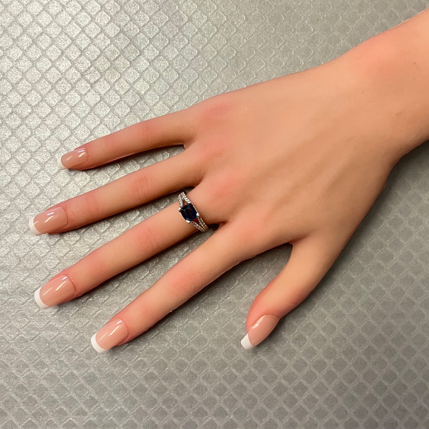 Preowned White Gold Cushion Blue Sapphire and Diamond Ring