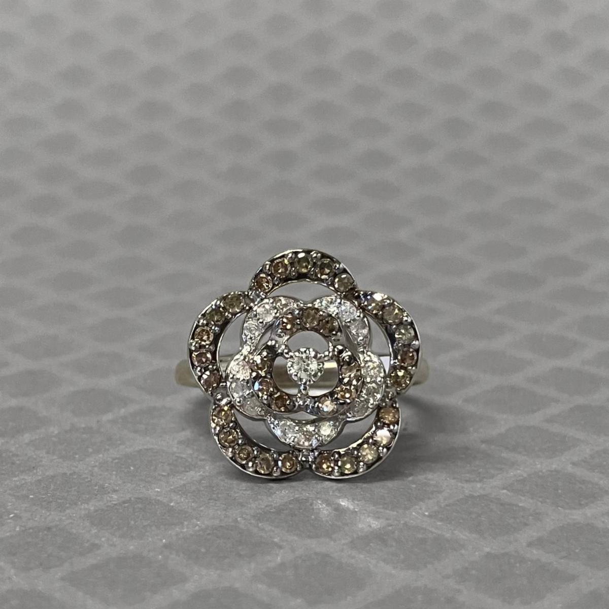 Preowned White Gold White and Chocolate Diamond Floral Ring