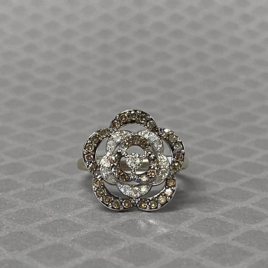 Preowned White Gold White and Chocolate Diamond Floral Ring