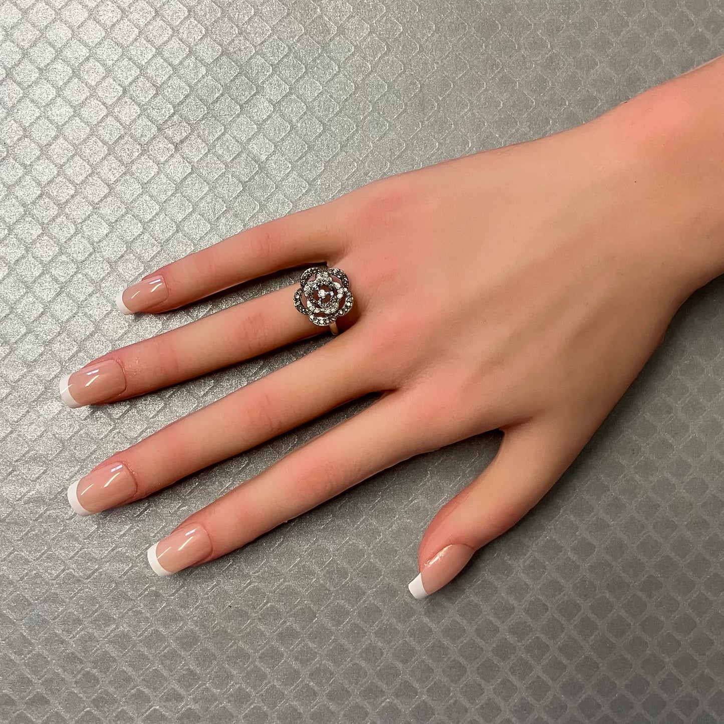 Preowned White Gold White and Chocolate Diamond Floral Ring