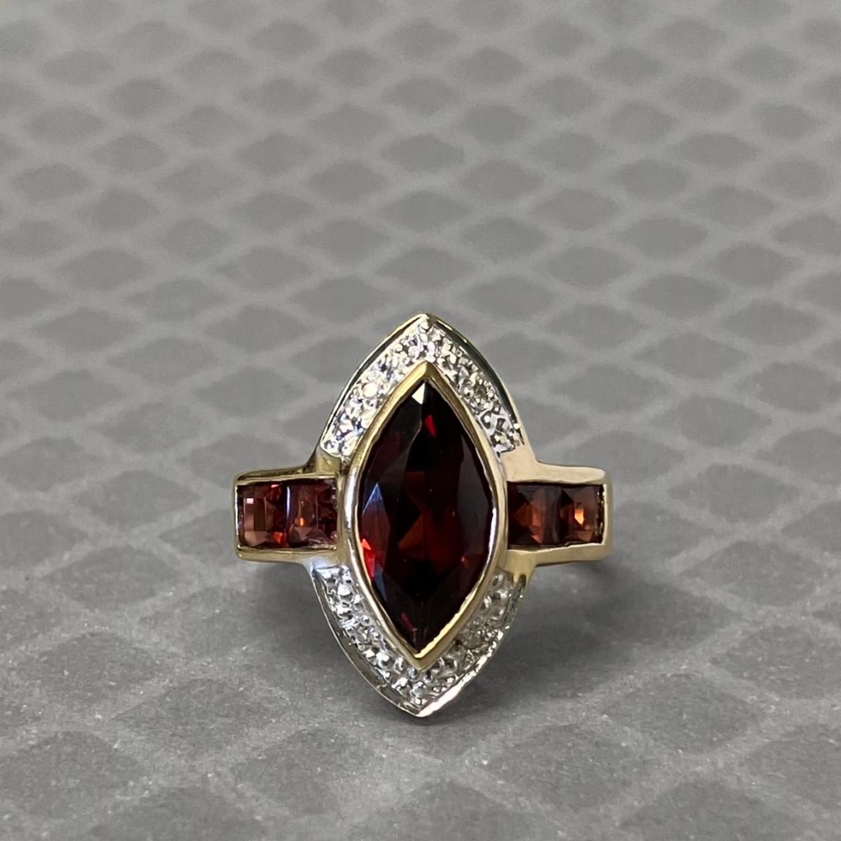 Preowned Yellow Gold Garnet and Diamond Ring