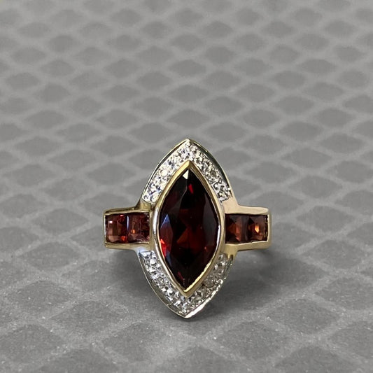Preowned Yellow Gold Garnet and Diamond Ring