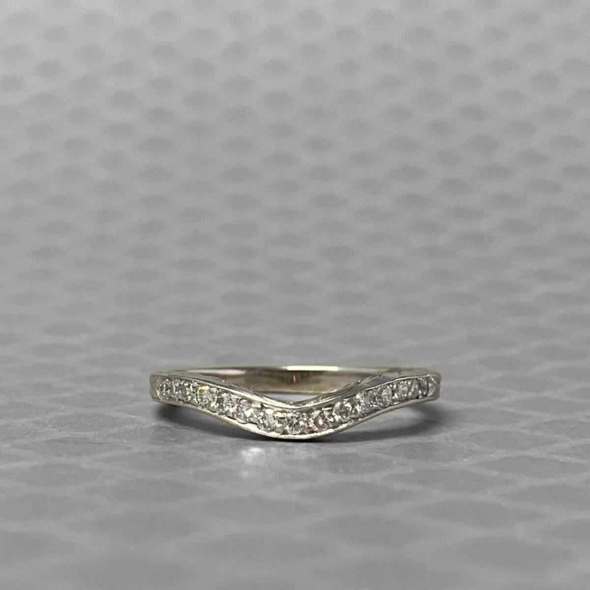 Preowned White Gold and Diamond Engraved Curved Ring