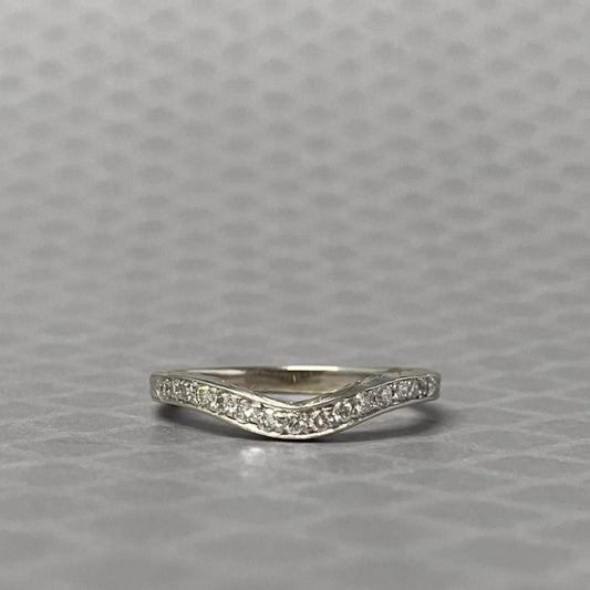 Preowned White Gold and Diamond Engraved Curved Ring