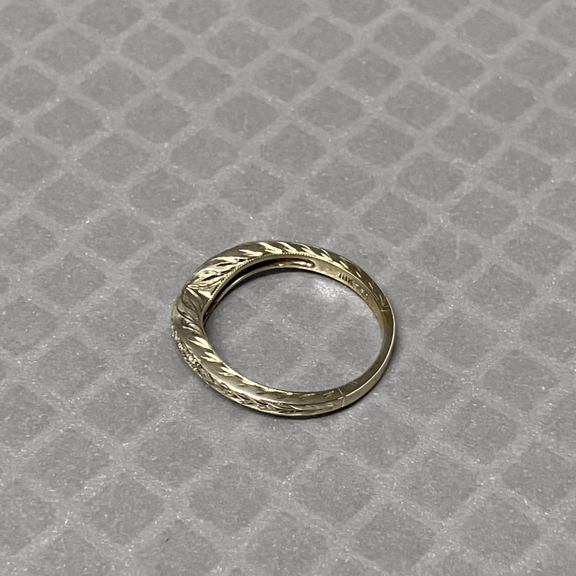 Preowned White Gold and Diamond Engraved Curved Ring