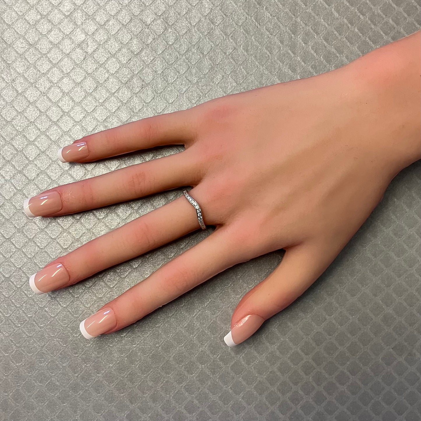 Preowned White Gold and Diamond Engraved Curved Ring