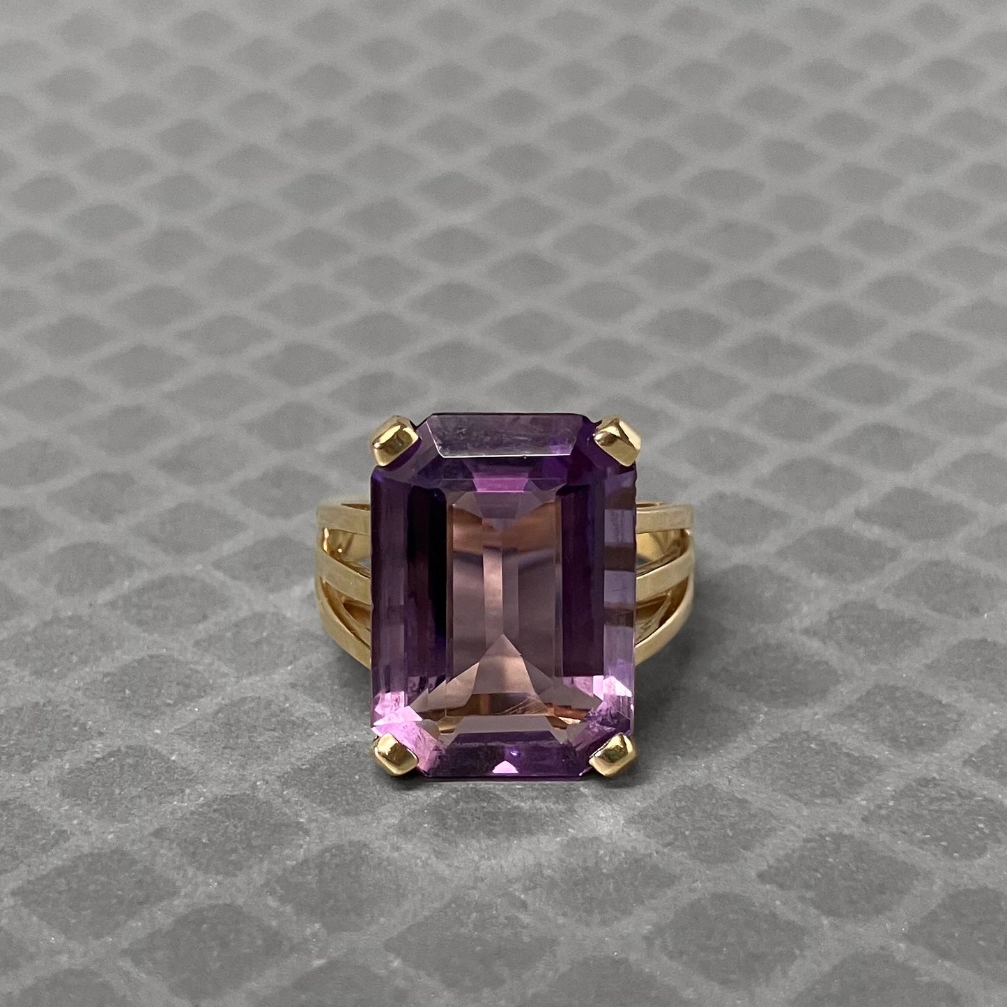 Preowned Yellow Gold and Emerald Cut Amethyst Ring