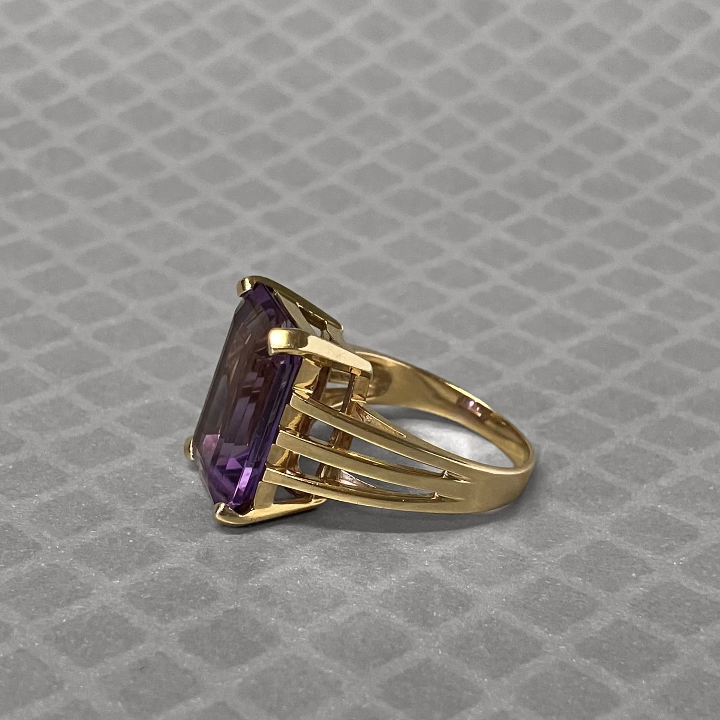 Preowned Yellow Gold and Emerald Cut Amethyst Ring
