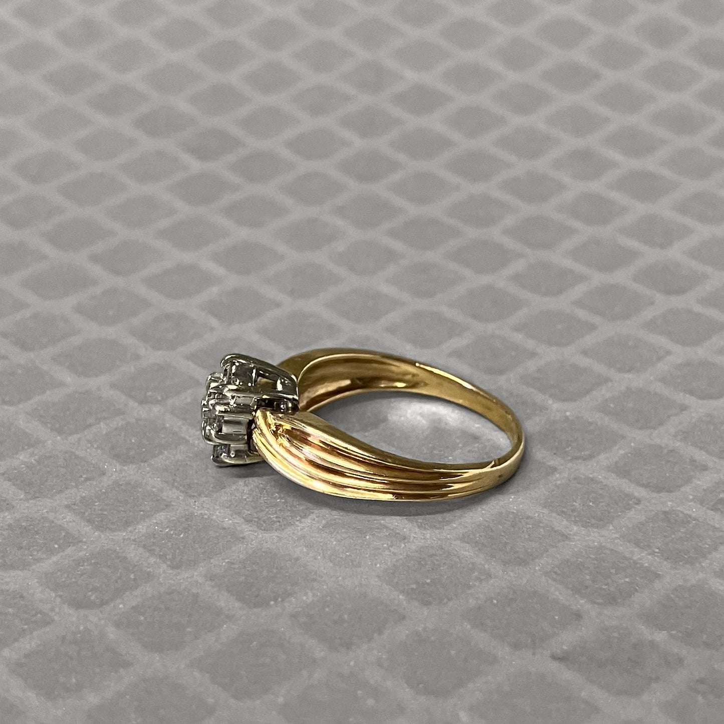 Preowned Yellow Gold and Diamond Cluster Ribbed Ring