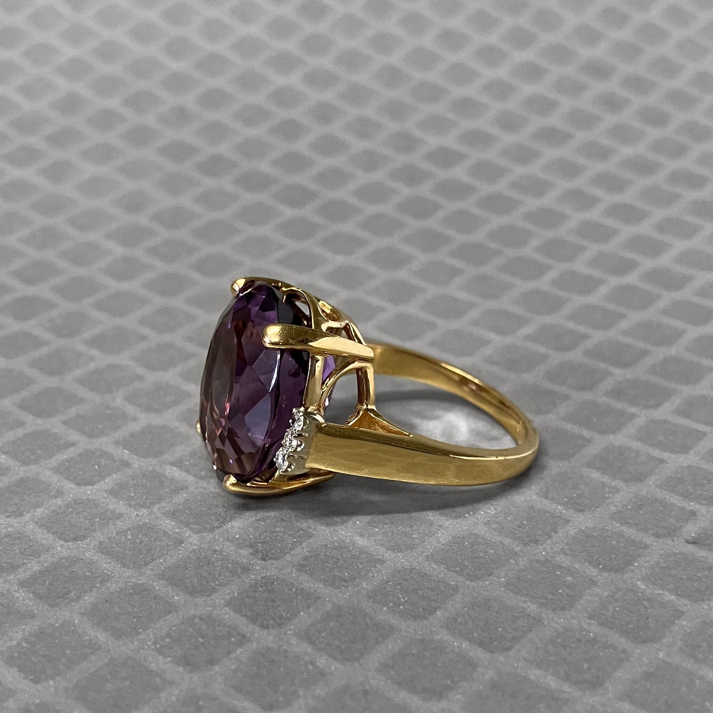 Preowned Yellow Gold Oval Amethyst and Diamond Ring