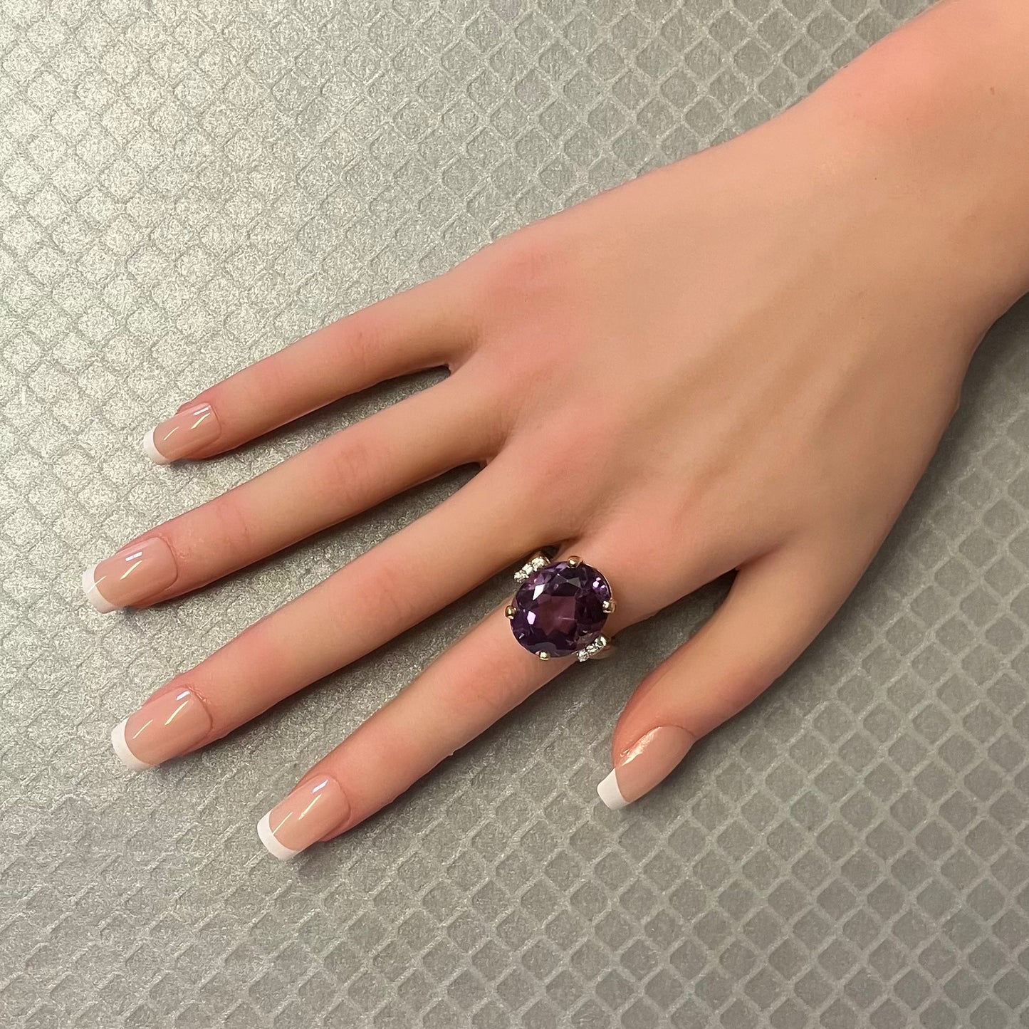 Preowned Yellow Gold Oval Amethyst and Diamond Ring