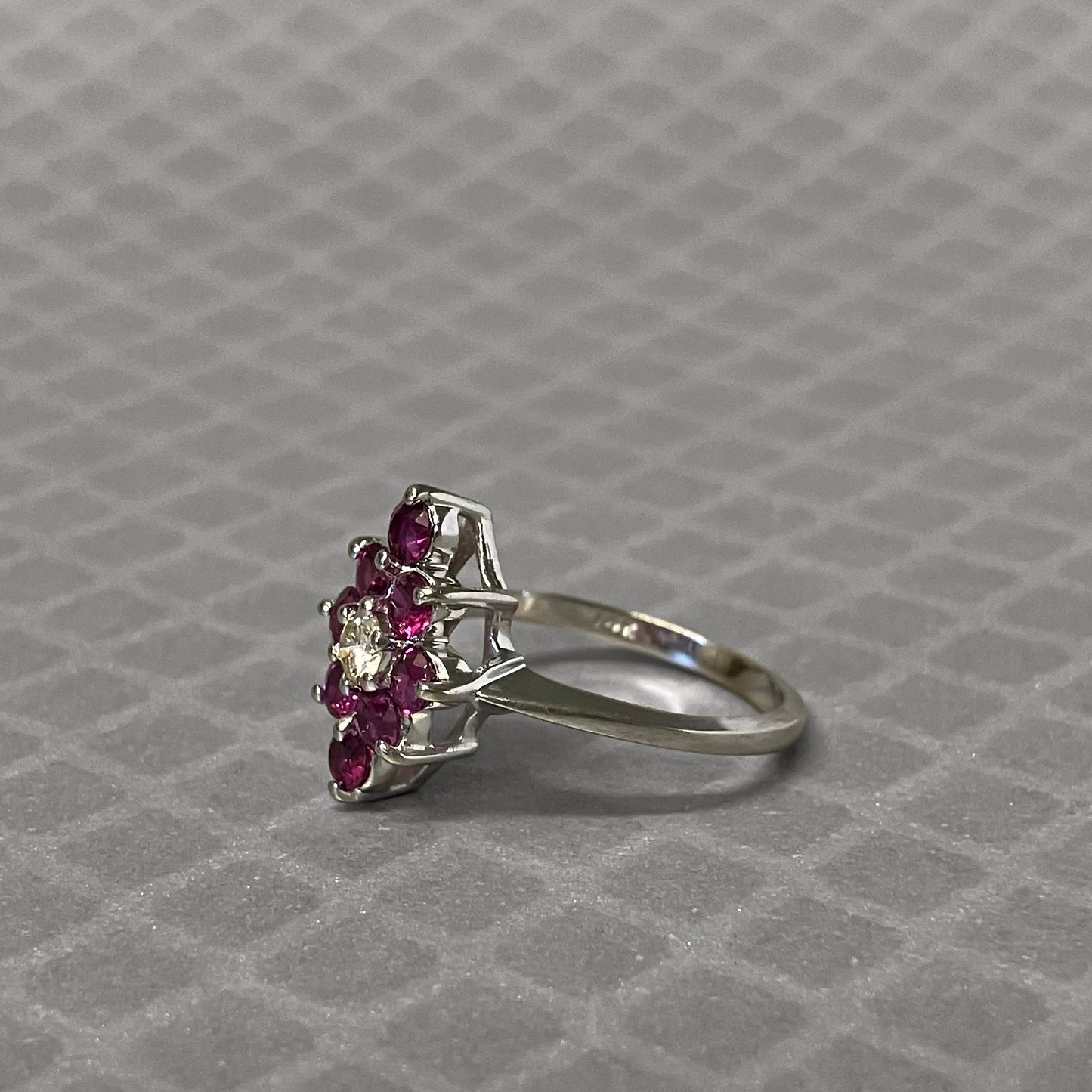 Preowned White Gold Ruby and Diamond Cluster Ring