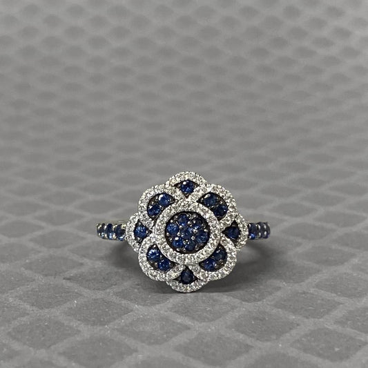 Preowned White Gold Blue Sapphire and Diamond Le Vian Cluster Ring