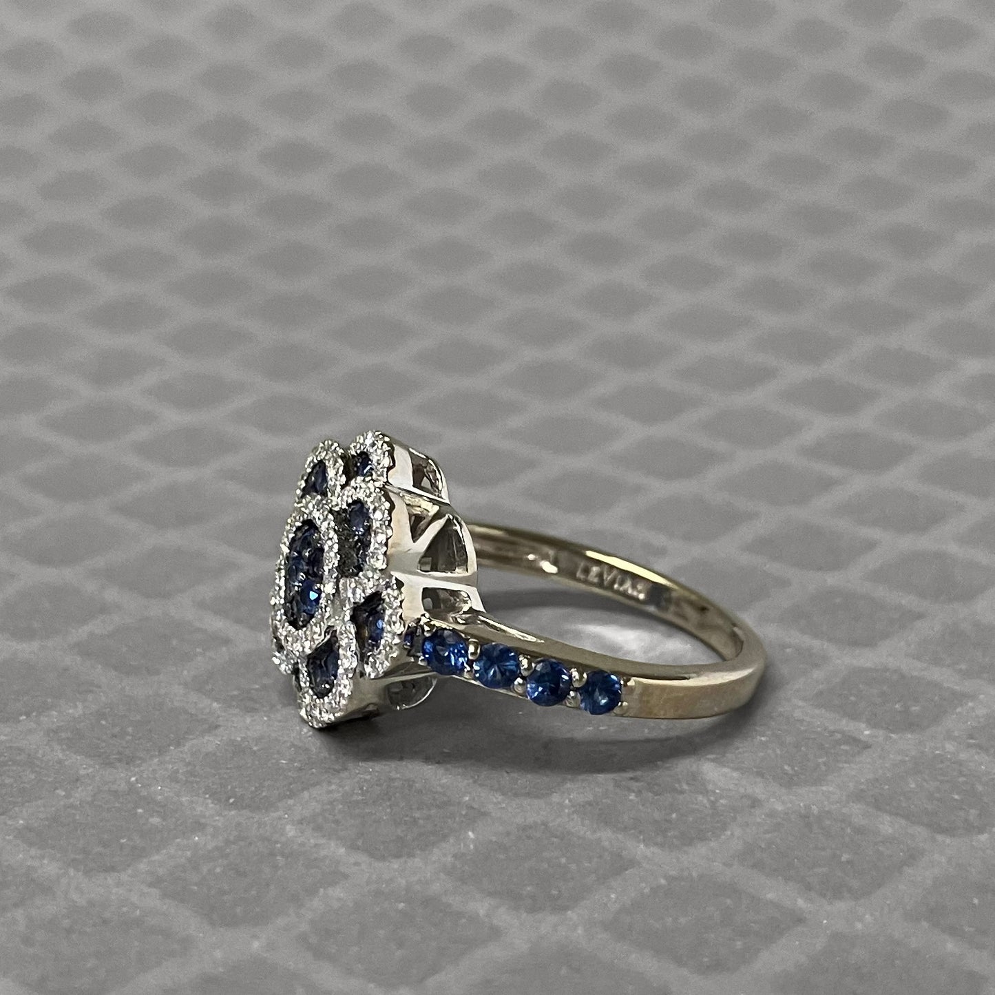Preowned White Gold Blue Sapphire and Diamond Le Vian Cluster Ring