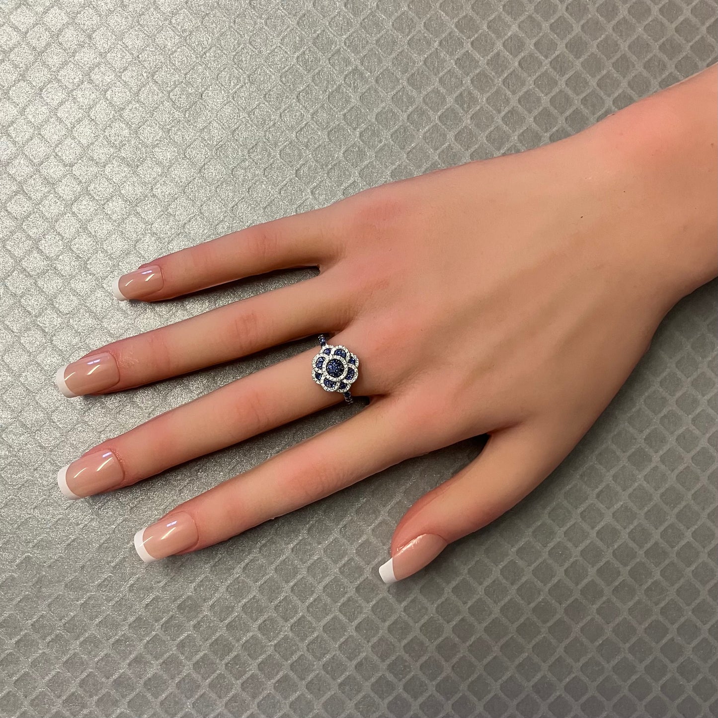 Preowned White Gold Blue Sapphire and Diamond Le Vian Cluster Ring